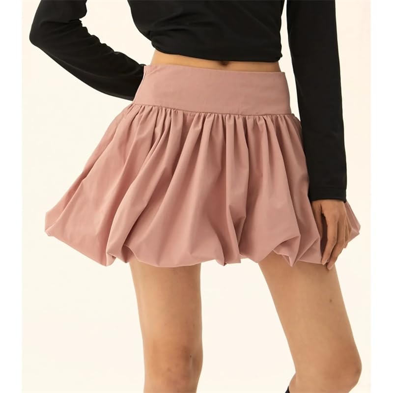 Women's High Waist Bubble Mini Skirt Vintage Casual Elastic Waist A-Line Skirts2