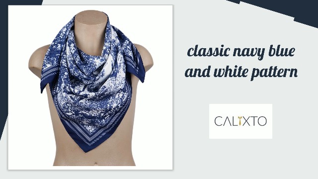 Buy Calixto Luxury Silk Square Scarf for Women – Elegant Navy Blue
