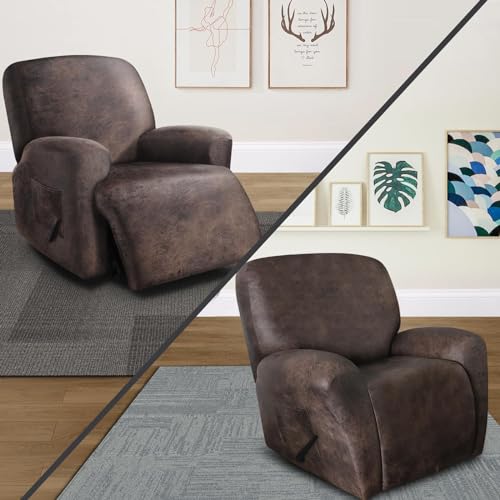 Image of ANARACHON Recliner Chair Covers Leather Like, 4 Pieces Recliner Cover for Recliner Chair, Soft Sofa Slipcover Furniture Protector Washable Sofa Cover for Pets Kids (X-Large, Dark Brown)