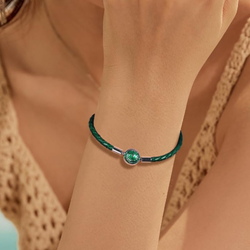 Genérico Pulsera De Cuero Con Cuentas De Plata De Ley 925 Para Mujer, Con Nubes Auspiciosas Y La Inicial V. Brazalete Con Caja De Regalo. Joyería Vintage Para Él O Ella.