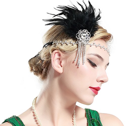 BABEYOND Vintage 1920s Flapper Headband Roaring 20s Great Gatsby Headpiece with Feather 1920s Flapper Gatsby Hair Accessories