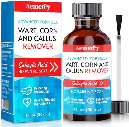 Plantar Wart Corn Remover for Feet: Maximum Strength Salicylic Acid Liquid Corn Removers for Toes Fingers, Fast-Acting 3-in-1 Removal of Warts, Corns and Calluses - Complete Foot Care Solution, 1 oz.