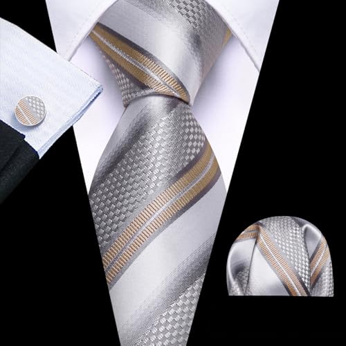 Image of Barry.Wang Mens Tie Set Plaid Check Neckties Formal Business Wedding Luxury Pocket Square Cufflinks