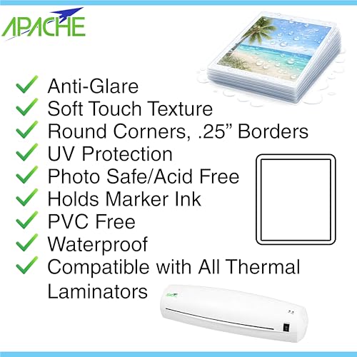 Image of Apache Letter Size Finesse Laminating Pouches, 5 Mil, 100 Pack, Satin Soft Touch Matte-like Finish, Holds 8.5x11 Inch Projects (9x11.5 inch Pouch Size), Thermal Laminator Laminating Sheets, Specialty Line