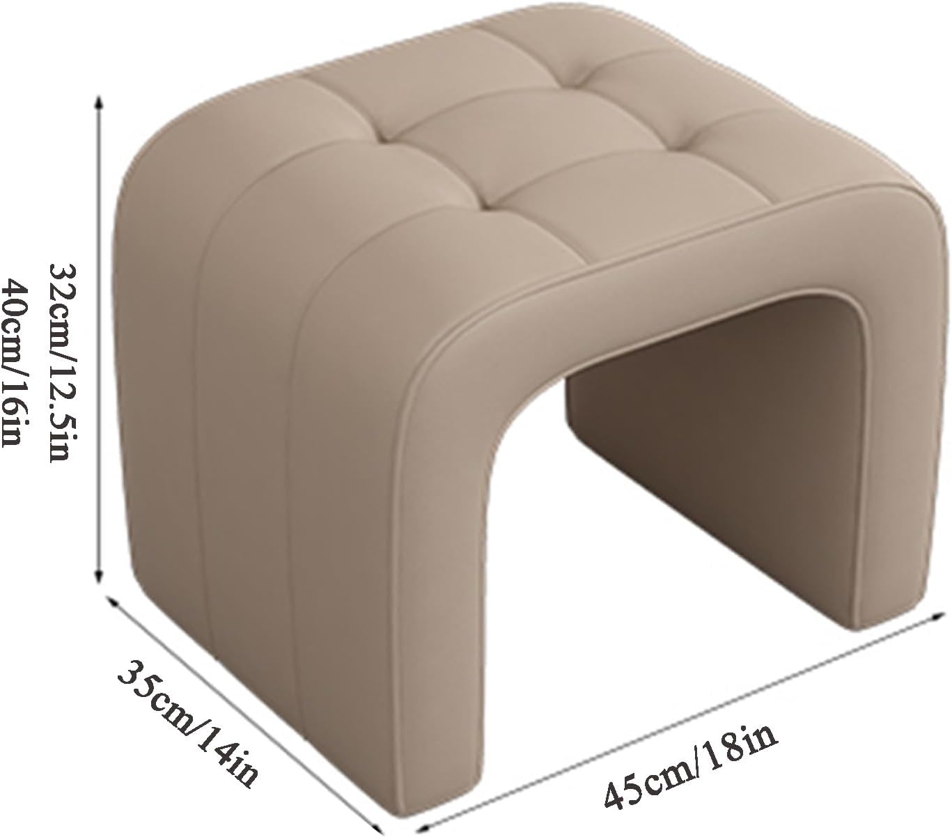 Vanity Stool Chair, Modern Leather Ottoman Foot Stool with Wooden Legs Sofa Bench Footstool Extra Seat for Vanity, Makeup Room, Living Room, Entryway(B,45x35x40cm/18x14x16in)