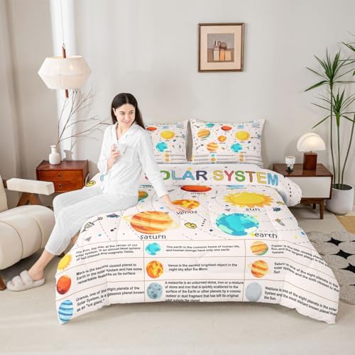 Image of Feelyou Solar System Bedding Set Twin, Outer Space Comforter Educational Comforter Set for Kids Planet Solar System Duvet Set 2Pcs
