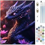 Malen Nach Zahlen Erwachsene, Malen Nach Zahlen Kits Tier, DIY Paint by Numbers Drachen Bastelset für Kinder Anfänger Mit 3 Pinseln für Halloween Deko Home Wall Deko, Geschenke Frauen 40x50 cm D1-1144