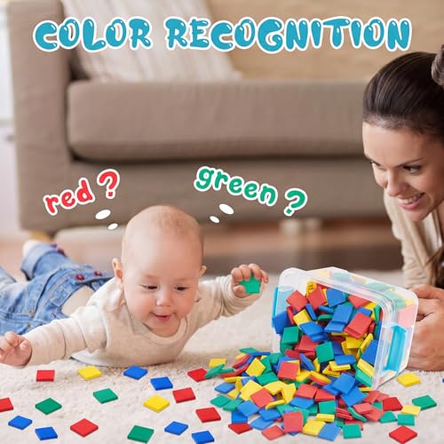 Image of Jexine 400 Pcs Foam Square Counters Color Tiles Square Color Sorting Tiles Math Counters Manipulatives, Sorting Toy, Counting, Learning, Classroom Crafts, Bingo for Kids with Storage Box