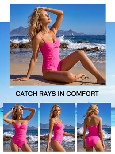 Image of RELLECIGA Women's Twist Front Shirred One Piece Swimsuit