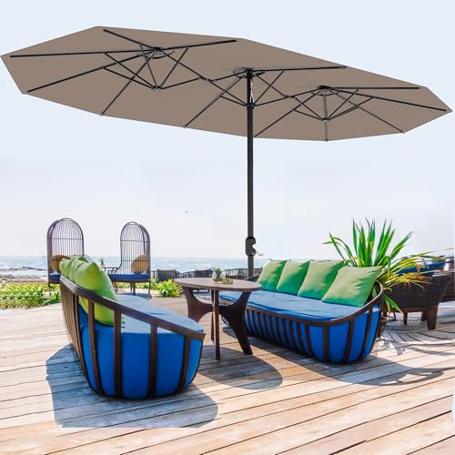 13FT large patio umbrella, Double-Sided Rectangle Umbrella Oversized Shade for 2-6 People (Tan, 13FT)