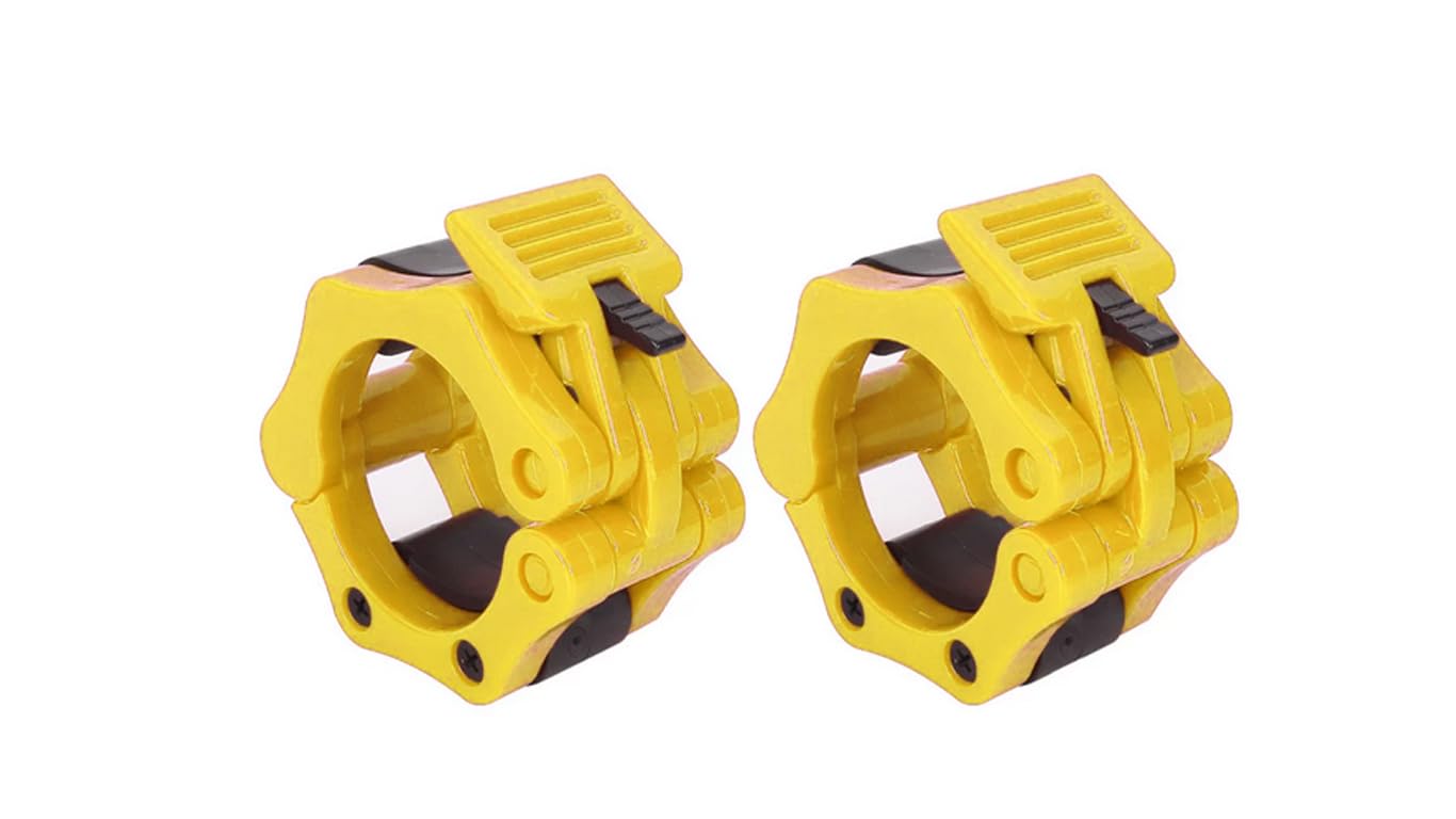 Protoner Fitness Olympic Rod Lock Barbell Clamp Collar Quick Release Pair of Locking Weight Clips Fit 2 Inch Barbell Lock for Workout, Weightlifting, Fitness & Strength Training, 1 Pair (Yellow)-image-26