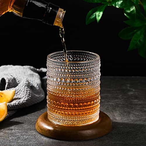 Zmowipdl Vintage Glassware Drinking Glasses Set Of 6,12 Oz Hobnail Glass Cups,Embossed Clear Water Tumbler,For Beer,Cocktail,Whiskey,Juice And Various Mixed Drinks- 1 Cleaning Brush #TOP2