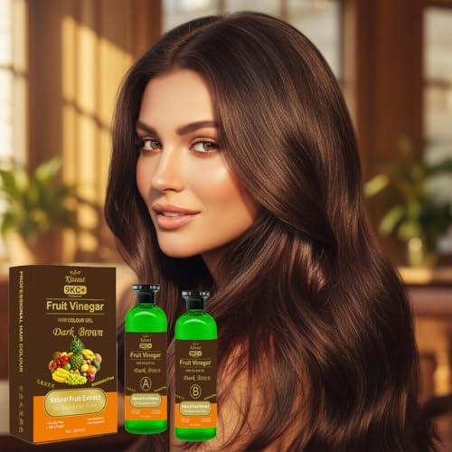 Image of Kamll Kizeaut Fruit Vinegar Dark Brown Hair Color Gel 1000 ml | Stain Free Gel-Based Hair Color With Non Drip Formula | No Ammonia | Cover Greys | Long Lasting Brown Shade for Men & Women (500 ml x 2)