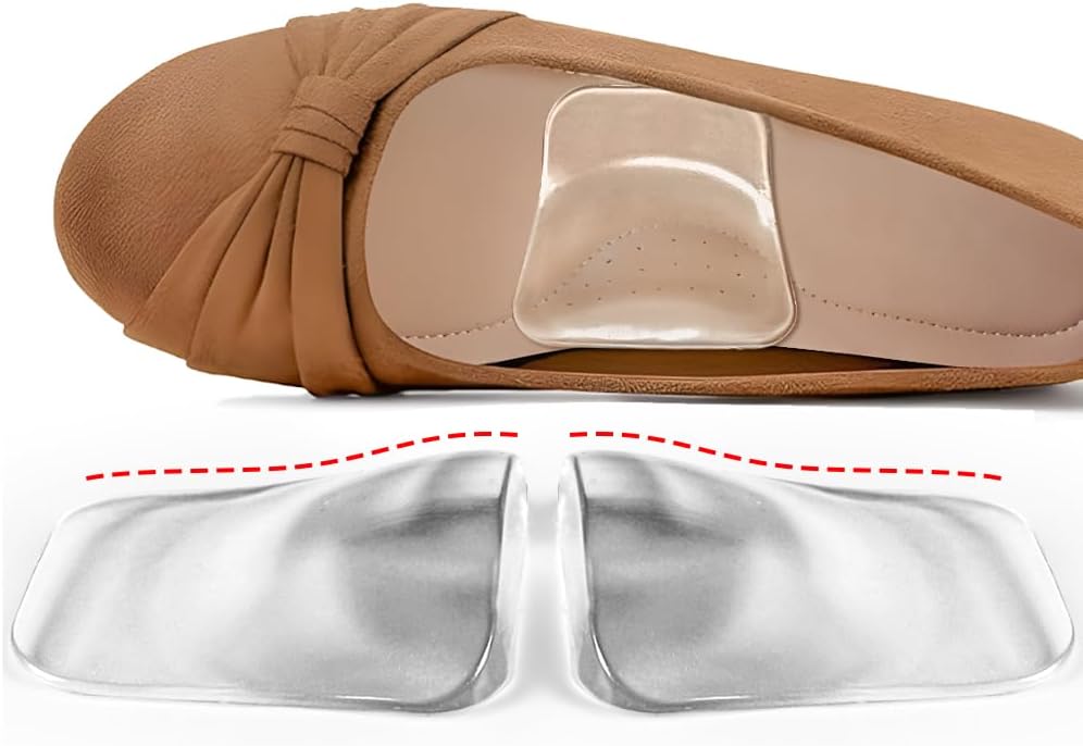 Arch Support Inserts for Plantar Fasciitis, Gel Arch Cushions for Flat Feet, Adhesive Arch Pads Relieve Foot & Heel Pain, 2 Height Options (Clear, High)