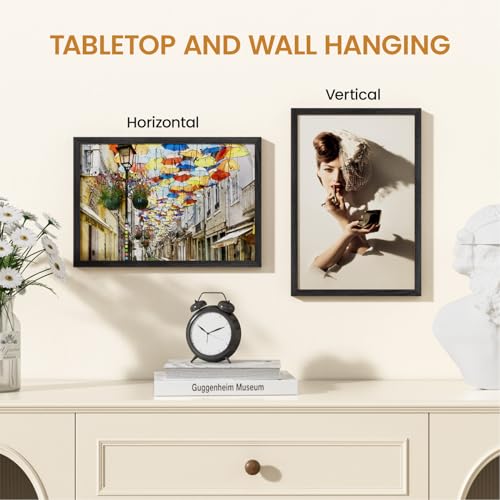 Image of 10x15 Picture Frame,Solid Oak Wood 10 inchx15 inch Photo Frame, Black Color Tempered Real Glass 10 by 15 Wooden Frames with No Mat,15x10 Picture Frames for Wall or Tabletop Display