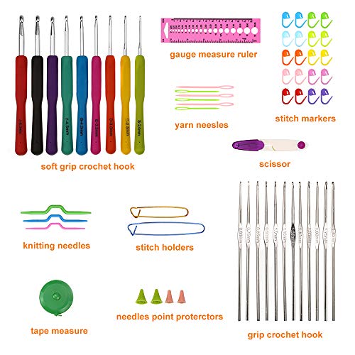 60 Pcs Crochet Hooks Set with Case, Yarn Knitting kit Crochet Needles Accessories, Ergonomic Handle Crochet Hooks Needles for Arthritic Hands, DIY Hand Knitting Art Tools for Beginners - Thumbnail 5