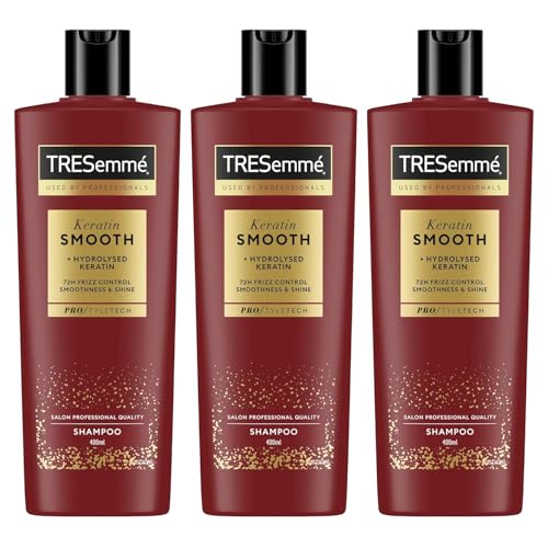 TRESemmé Anti-Frizz-Shampoo Keratin Smooth Bei Glattem Haar Für Glänzendes und Seidiges Haar Bis zu 72 Stunden Anti-Frizz-Wirkung Mit Hydrolysiertem Keratin 3 x 400 ml