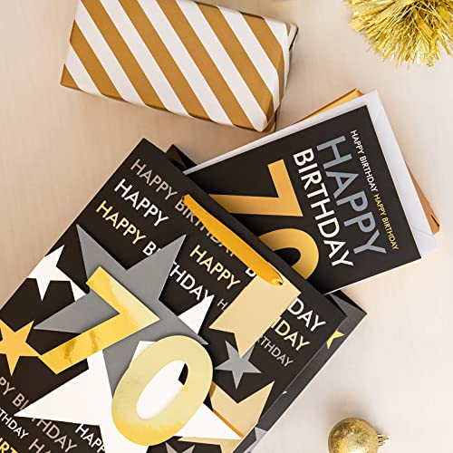 Image of Loveinside Birthday Gift Bag with Tissue Paper and Greeting Card for 70 Birthday - 13 inch x 10 inch x 5 inch, 1 Pcs, Black Gold