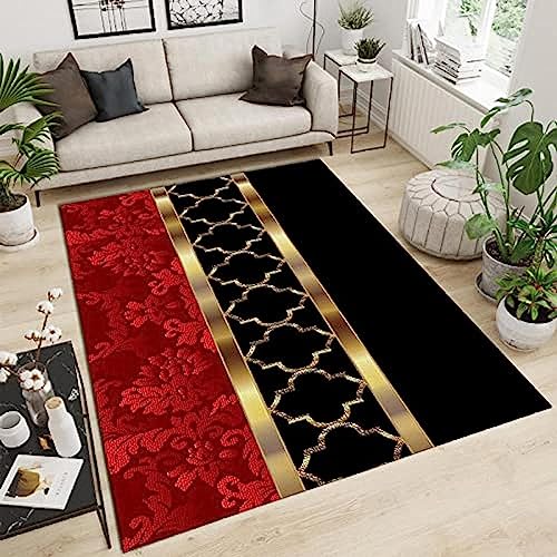3D Schwarz-Gold, Geometrisch, Rot, Vintage-Blumenmuster Kinder Jungen Teppich Dekoration...