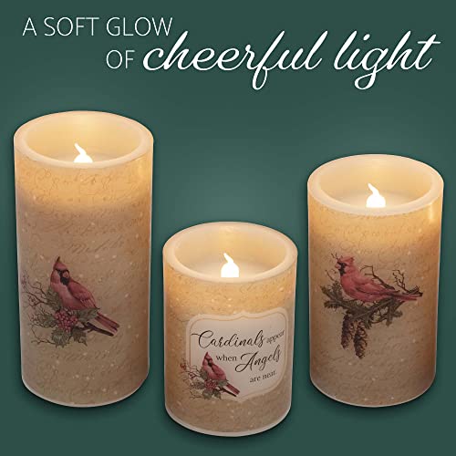 Image of Elanze Designs Cardinal Birds and Angels Red 6 inch Wax LED Flameless Pillar Candles Set of 3