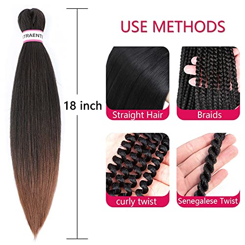 Pre Stretched Braiding Hair,18 Inch 8 Packs Ombre Braiding Hair,Two Tone Yaki Texture Prestretched Crochet Braids Hair,Professional Synthetic Hair Extension Itch Free Hot Water Setting (18" T1B/30#) #TOP3