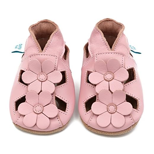 Dotty Fish Weiche Baby und Kleinkind Lederschuhe. Mädchen. Sandalen rosa mit Blumen. 18-24 Monate (23 EU)