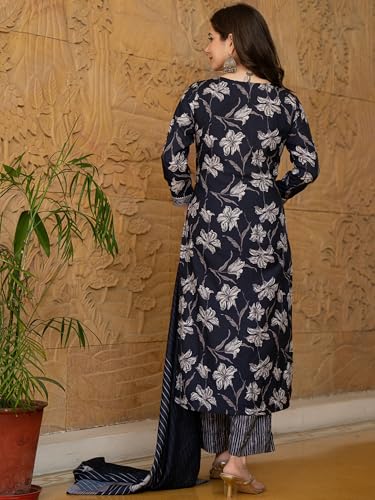 Image of Vaamsi Women's Rayon Blend Floral Straight Printed Kurta Pant With Dupatta Set