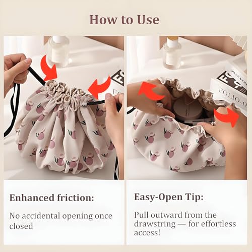 Large Capacity Drawstring Makeup Bag - Lightweight Cosmetic Organizer with Multiple Inner Pockets, Travel Toiletry Pouch for Women & Beauty Lovers (Portable, Effortless Storage)(Peach Pink)4
