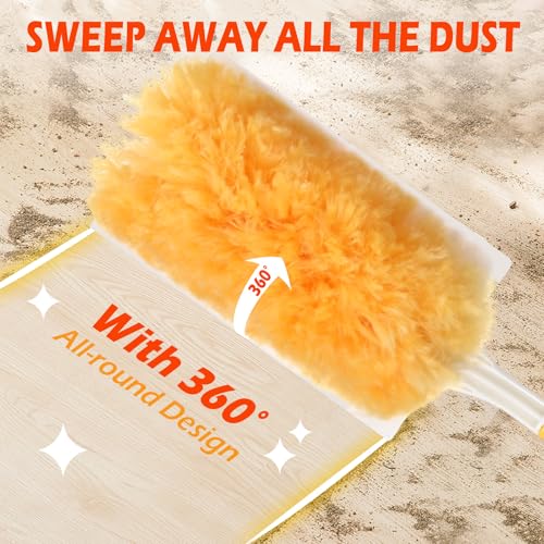 Image of Honeydak 120 Pack Heavy Duty Duster Refills with 2 Handle Compatible with Swiffer Multisurface 360 Larger Size with 4X Microfibers Unscented Disposable Dusting (Blue, Orange)