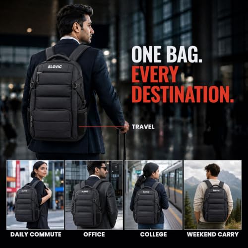 Image of SLOVIC Laptop Bag for Man & Woman | Backpack Bag for Man | Water Resistant Office Bags for Men with Spacious Main Compartment | Ideal for Office, College & Daily Use