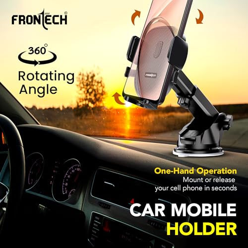 Image of FRONTECH 360 Rotating Car Phone Holder-One-Hand Operation, Anti-Slip Silicone Pad, Adjustable Angle & Height, Strong Sticky Gel Pad- Universal Compatibility for All Phones (CCH-0011)