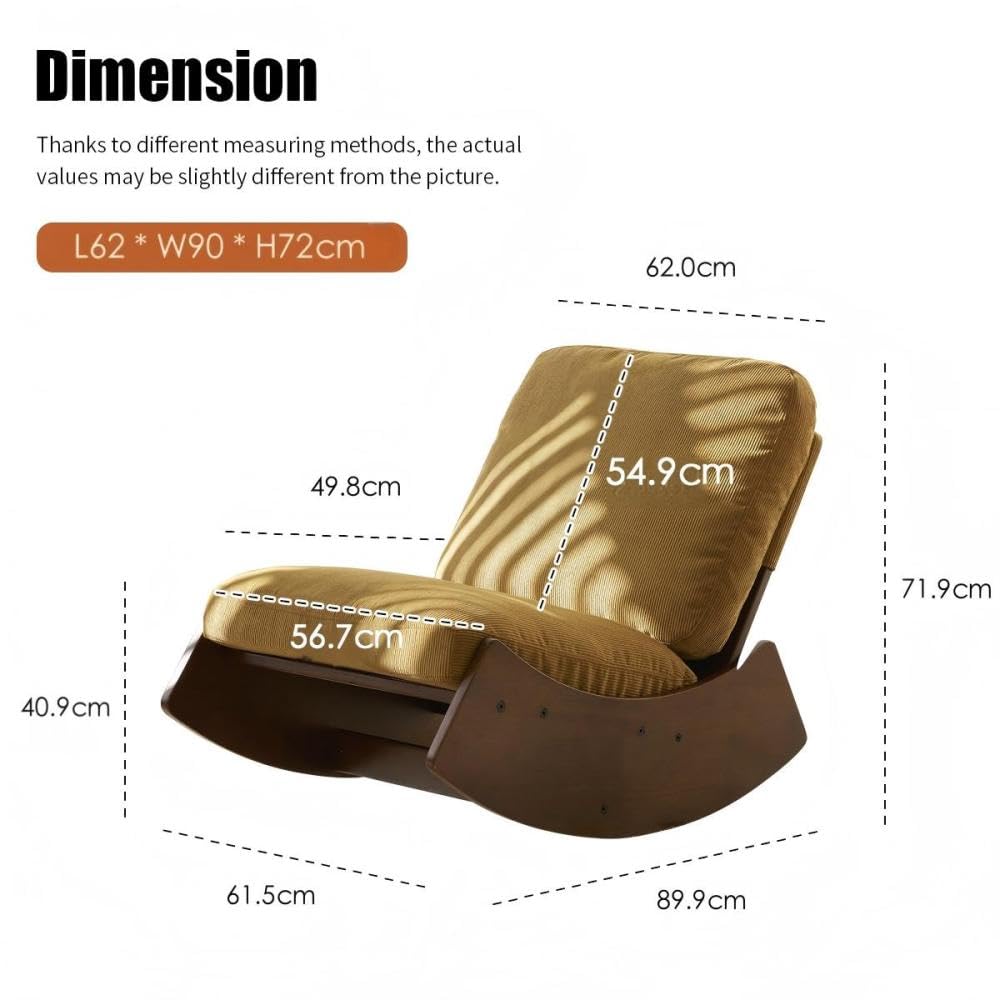 I0I&I0I Brandless Schaukelstuhl Mit Holzrahmen Gepolstert Bequemer Relax Sessel Für Wohnzimmer Schlafzimmer Stillzimmer Lesen Entspannen (Orange + Fabric + Wood)