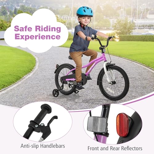 Image of BABY JOY Kids Bike, 12 14 16 18 Inches Sporty Bicycle with Training Wheels, Adjustable Seat, Handbrake & Coaster Brake, Reflectors, Girls Boys Bike for 3-8 Years Old Children
