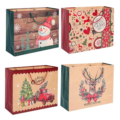 12 Extra large Christmas Gift Paper Bags Bulk with handles