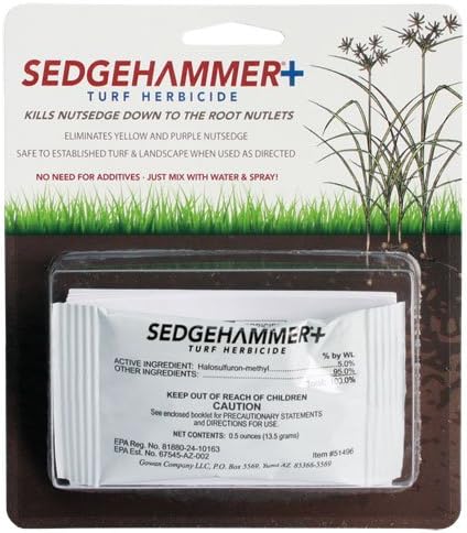 Sedgehammer Plus Turf Herbicide - Four 13.5 Gram Pack of USA-Made Purple & Yellow Nutsedge Killer for Lawns with Pre-Mixed Surfactant - Lawn & Pet Safe Weed Killer Mix - for Residential Use