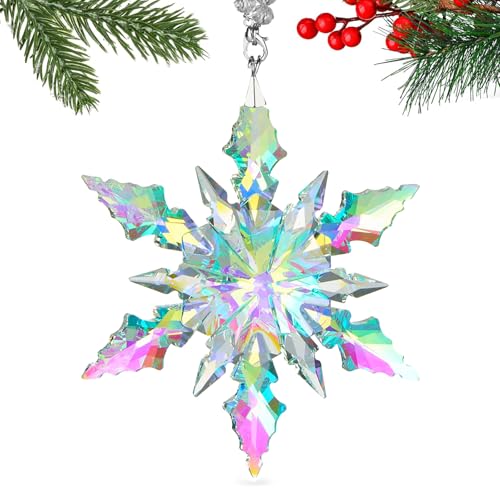 Luxury Crystal Christmas Snowflake Ornaments Christmas Tree Hanging Decorations Gifts for Women Girls Family Friends (Multicolor)