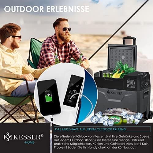 Bild 2 - KESSER® Kompressor Kühlbox elektrisch Gefrierbox, 50 Liter Mit APP-Steuerung USB-Anschluss 12/24 V 230V, +Teleskopstange, 2x Kühlakkus Räder Kühlschrank Kühlung bis -20 °C für Auto, Lkw, Boot