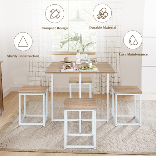 Giantex 5 Piece Dining Table Set, Dining Set for 4 with Square Stools, Small Kitchen Table Set with Metal Frame, Compact Design for Small Space, Home Kitchen Bar Pub Apartment - Image 6