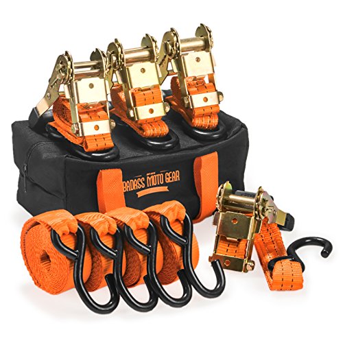 Badass Moto Gear 15' 3300 Lb Heavy Duty Ratchet Straps 4 Pk. 1100