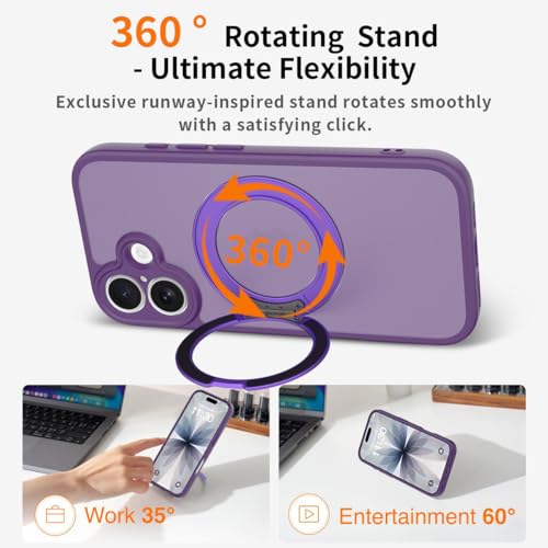 Image of Magnetic Case for iPhone 17 with Magnetic Ring Stand, [Compatible with Magsafe] [Military Grade Drop Protection] Shockproof Phone Cover for iPhone 17 Full Camera Protection 6.3 inch Purple