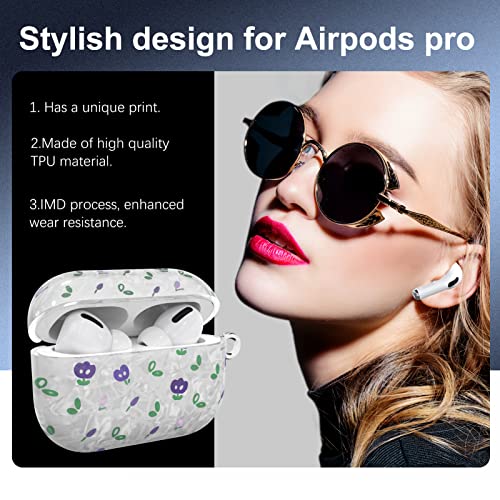 Image of Lopnord for AirPods Pro Case Cute, Cover for AirPods Pro Case Cover Cute with Keychain for Women Girls, Hard Protective Skin with Keychain Pom pom Ball for Airpod Pro Charging Case (Blue Flower)