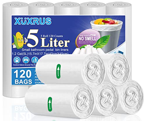 XUXRUS Small Pedal Bin Bags 5l Bin Liners 6-8l Trash Garbage Bags White Bathroom Pedal Bin Liners,120 Counts