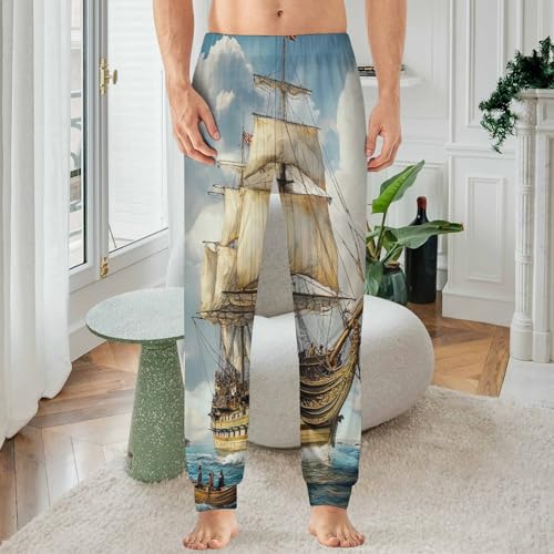 Beach Sea Sailing Boat Men's Pajamas Pants Lightweight Sleep Lounge Pant Pjs Bottoms Casual Sleepwear2