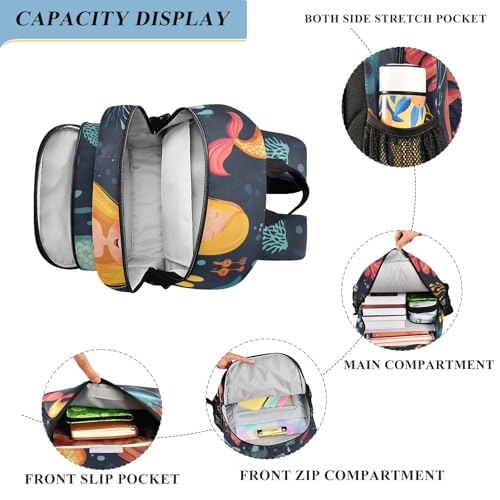 senya Coral Pretty Mermaid Backpack Water-Resistant Bag Lightweight Bookbags with Reflective Strip3
