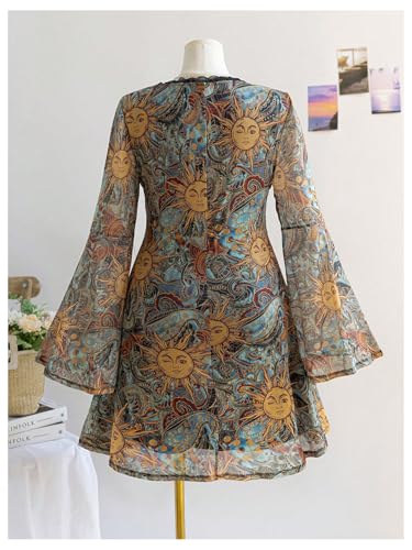 Women's Y2k Plus Size Hippie Vintage Boho A Line Dress Country Bell Long Sleeve V Neck Mesh Fall Mini Dresses2