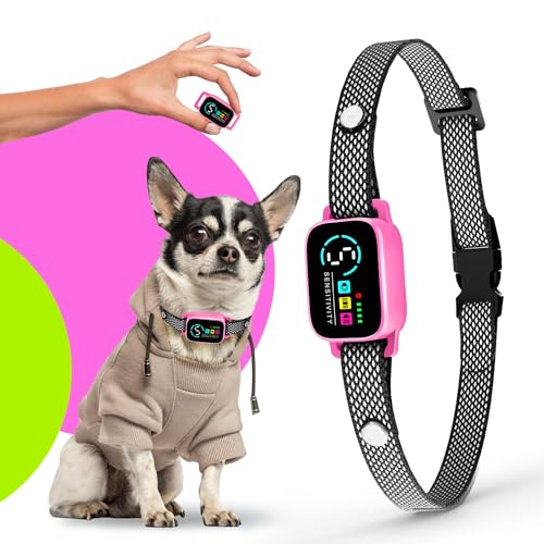 Bark Collar for Small Dogs 5-15 lbs – No Shock Anti Barking Collar with AI Chip – 3 Modes & 5 Sensitivity Levels – Waterproof, Rechargeable, Magnetic Charging – Humane, Effective Training (Pink)