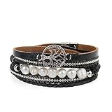 Jenia Tree of life Leather Bracelet Rope Wrap Pearl Cuff Wristband for Women with Gift Bags