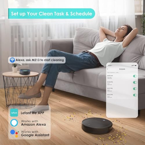 Image of Lefant Robot Vacuum and Mop, 2200Pa Suction, Small Body Design, WiFi /App /Alexa Control, Automatic Self-Charging Vacuum Robot, Ideal for Pet Hair /Hard Floor /Low Pile Carpet, M213