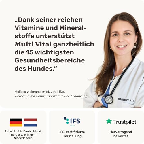 15-in-1 Multivitamin Komplex für Hunde - Multi Vital 110 Snacks (325g) von mammaly - Omega 3, Vitamin B, C, A, D3, E Snacks - Leckerlies für Hund - Unterstützt Immunsystem, Vitalität, Gehirnfunktion