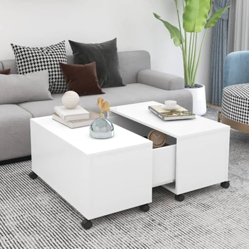 Snsowed Mesa de Centro, Mesa Baja Salon, Sofas Recepcion, Mesa Salon Centro, Mueble para Recepcion, de aglomerado Blanco 75x75x38 cm